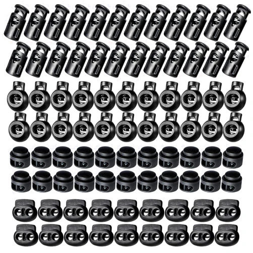 CLESDF 320 Pcs Plastic Cord Locks, Single Double Hole Spring Stop Toggle Stoppers for Drawstrings, Shoelaces, Bags, More, 4 Styles