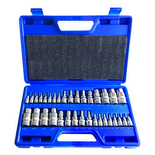 Mainpoint Master Hex Bit Socket Set Allen Wrench Bit Kit Hex Key for Ratchet Socket Tool SAE and Metric Set 3/8, 1/4, 1/2 Drive Socket Set 34-Piece