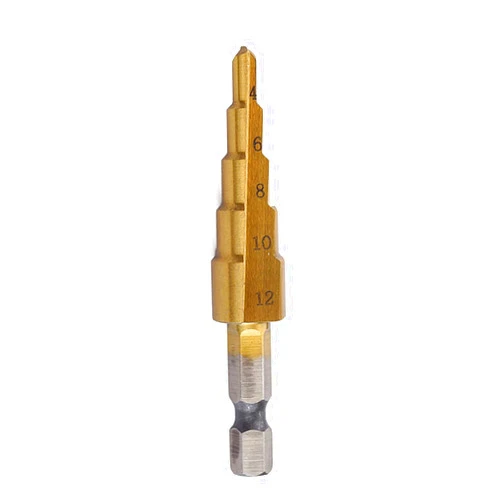 PJRYC 4-32mm Titanium Coated Metal Hex Core Drill Bits High Speed Steel Step Drill Bit Set Cone Hole Wood Cutter Taper Metric (Color : 4-12)