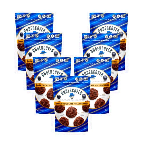 Undercover Snacks Undercover Chocolate Quinoa Crisps - Dark Chocolate + Blueberries | 7-Pack, 3oz Bags of Mini Crisps | Gluten Free, Nut-Free, Allergen Friendly, Kosher