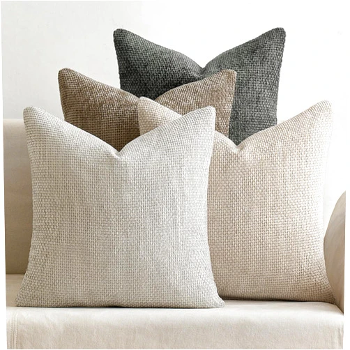 MIULEE Pack of 4 Couch Throw Pillow Covers 18x18 Inch Neutral Soft Decorative Chenille Pillow Covers Farmhouse Boho Cushion Covers for Mid Century Modern Home Decor Sofa Bedroom Living Room