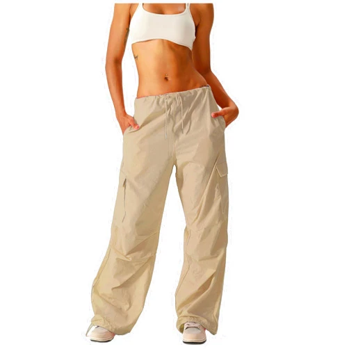 HerGymClothing Womens Cargo Pants with 6 Pockets, Adjustable Cinch Bottom Parachute Pants, Drawstring Baggy Y2K Pants