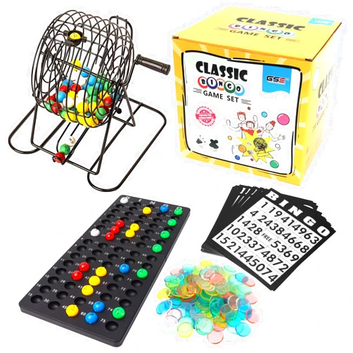 GSE Games & Sports Expert GSE Deluxe Bingo Game Set with Bingo Roller Cage, Plastic Master Board, 75 Bingo Calling Balls, 150 Bingo Chips, 18 Bingo Cards for Family/Friend Parties, Game Night