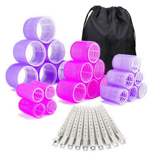 ELASO 33 Pcs Hair Rollers set, Self Grip Hair Rollers for Long Medium Short Hair, ELASO Jumbo Large medium Hair Curlers （22 Velcro Rollers + 10 Stainless steel Clip +1 Storage Bag）