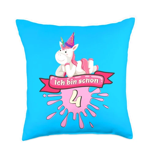 Schönes Kinder Geburtstag Geschenk 4th Birthday, Unicorn Gift Shirt, Girl I'm Four. Throw Pillow, 18x18, Multicolor
