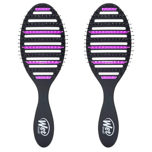 Wet Brush Refresh and Extend Speed Dry Black Detangling Hair Brush -Vented Design Ultra Soft HeatFlex Bristles Are Blow Dry Safe -Removes Dirt Excess Oils & Impurities-Charcoal Bristles (Pack of 2)