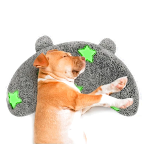 POMESEA Dog Calming Pillow, Glow in The Dark Soft Dog Neck Pillow, U-Shaped Pillow for Dogs & Cats, Machine Washable Pet Calming Toy, Joint Relief Sleeping Improve for Pets (Gray, M)