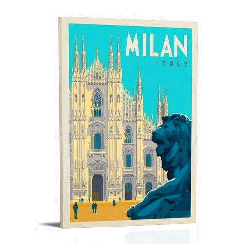 QFJBM Vintage Travel Poster Italy Milan Posters Canvas Print Retro National Park Preppy Poster Wall Art Modern Living Room Office Room Aesthetics 12x18inch(30x45cm) Frame-style