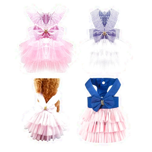 TAPBULL Dog Dresses, Fashion Pet Dog Clothes, Striped Mesh Puppy Dog Princess Dresses (Pink/Blue/Denim(3pack), Small)