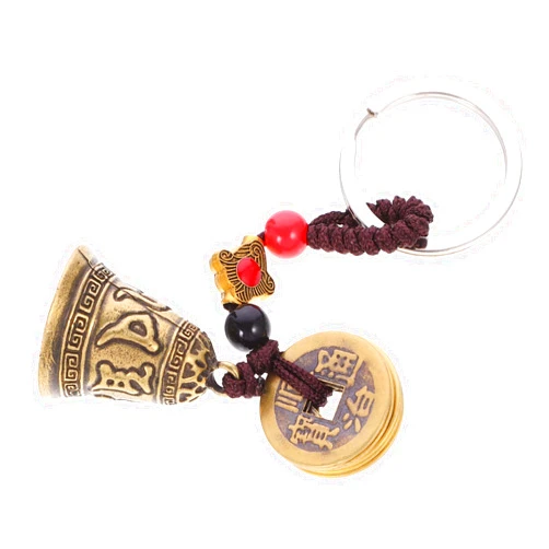 WOFASHPURET Mantra keychain Buddhist Amulet Lucky Character Bell Keychains Feng Shui Brass Fortune Coin Money Ornament Wealth Key Ring Blessing Charm