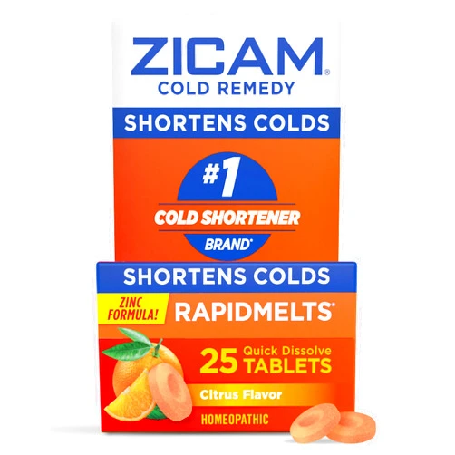 Zicam Zinc Cold Remedy RapidMelts,Citrus Flavor, Homeopathic, Pre-Cold Medicine, Shortens Cold Duration, 25 Count