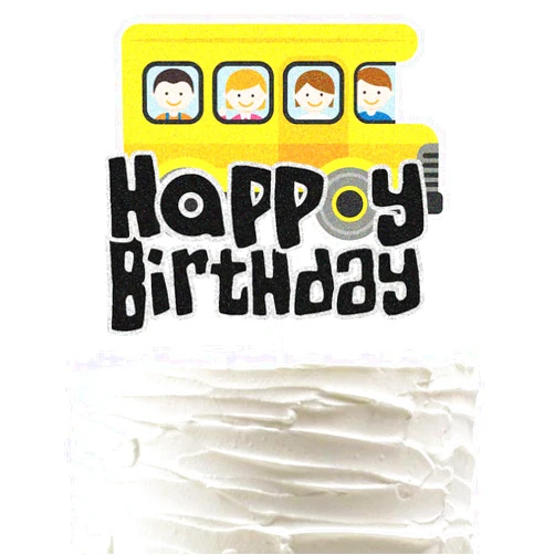 PHOHUI HAVE A NICE TIME Gold Glitter School Bus Happy Birthday Cake Topper,Ready to Rule the School Cake Topper,Back to School First Day Party Centerpiece,Child Boys Girls School Themed Party Supplies