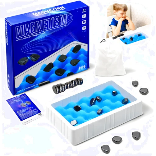 Gloriser 2024 Magnetic Chess Game Set with Rocks, Magnets Games for Adults & Kids, Fun Table Top Multiplayer Magnetic Chess Game with Stones