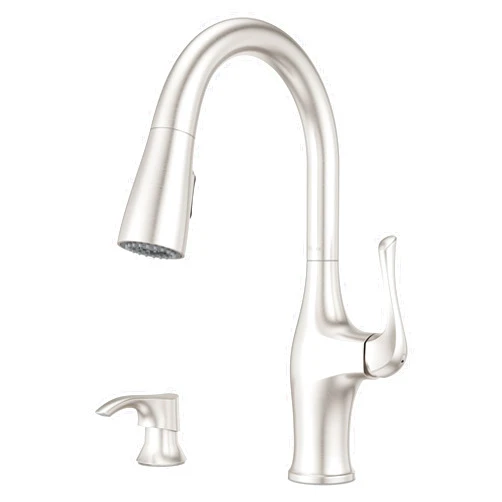Pfister Wray Kitchen Faucet with Pull Down Sprayer and Soap Dispenser, Single Handle, High Arc, Spot Defense Stainless Steel Finish, F5297WRYGS