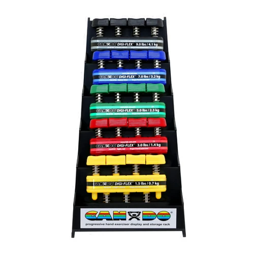 CanDo Digi-Flex Hand and Finger Exerciser 5 Piece Set X-Light - X-Heavy Resistance with Plastic Storage Rack- For Dexterity, Strength, and Flexibility for Fingers, Hands, and Forearms