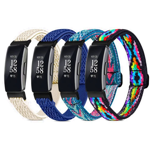 BNBIDEN 4 Pack Stretchy Bands Compatible with Fitbit Inspire 2/Inspire HR/Inspire Bands for Women Men, Soft Adjustable Elastic Nylon Solo Loop Strap Replacement Wristbands for Inspire/Inspire 2/Inspire HR