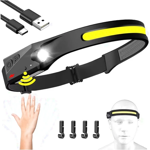 BIAT Headlamp Rechargeable, 230° Wide Beam Head Lamp LED with Motion Sensor for Adults - Camping Accessories Gear, Waterproof Head Light Flashlight for Hiking, Running, Repairing, Fishing, Cycling
