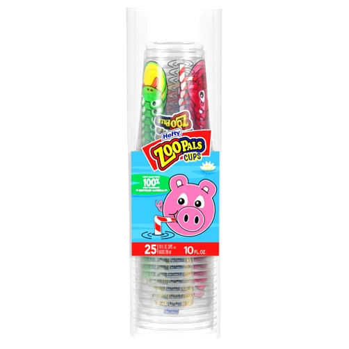 Hefty Zoo Pals Kids Cups, Animal Printed Kids Plastic Cups for Birthday Parties or Everyday Use, Great for Small Hands to Hold, 25 Count, 10 Fl. Oz.