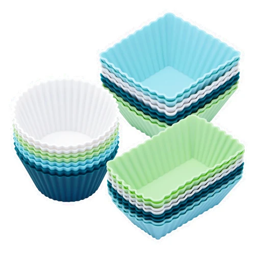 SAWNZC Silicone Cupcake Liners, 24pack Reusable Baking Cups Muffin Liners Pastry Cake Molds, 3 Shapes Lunch Box Bento Dividers-Round, Square, and Rectangular