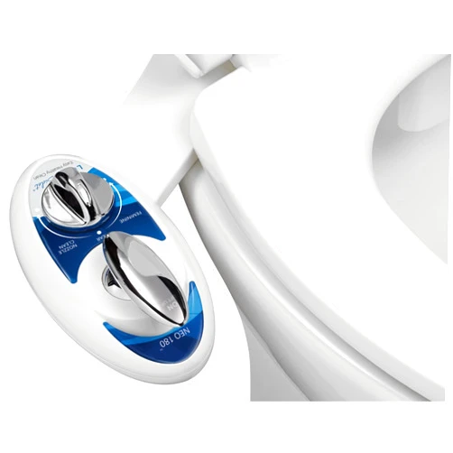 LUXE Bidet NEO 180 - Self-Cleaning, Dual Nozzle, Non-Electric Bidet Attachment for Toilet Seat, Adjustable Water Pressure, Rear and Feminine Wash, Lever Control (Blue)