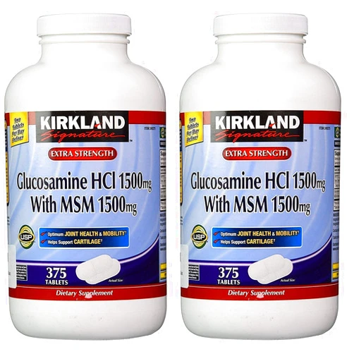 Kirkland Signature Glucosamine HCI (Pack of 2) Extra Strength with MSM,Tablet (375 Count X 2)