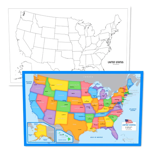 By Palace Learning Palace Learning 2 Pack - Blank USA Map Outline Poster + Simplified USA Map for Kids [Blank] (LAMINATED, 18