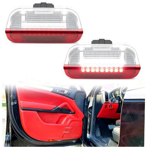 NSLUMO LED Courtesy Step Lights Replacement for 2011-2018 Porsche Cayenne 958, 12-19 Porsche 911 991, 18-SMD Red+White Led Door Welcome Light Warning Interior Puddle Lamps Assembly CAN-bus Error Free