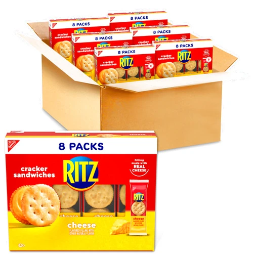 RITZ Cheese Sandwich Crackers, Lunch Snacks, 48 Snack Packs (6 Boxes, 6 Crackers Per Pack)