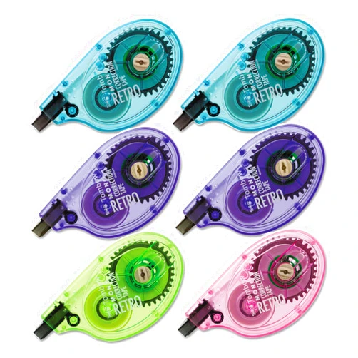 Tombow 68670 MONO Original Correction Tape, Asst RetroColor Applicators, 1/6-Inch x 394-Inch , 6/Box