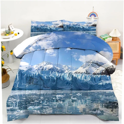 AyPoint Glacier Comforter Set Queen, A Stunning View of The Glacier in Alaska Bedding Set Queen Size - 1 Comforter + 2 Pillow Cases