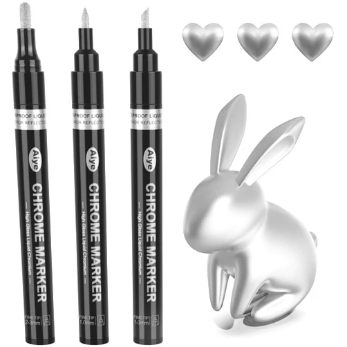 Haoyond Liquid Mirror Chrome Markers - 3Pcs Silver Waterproof Reflective Gloss Chrome Pens for Plastic, Metal, Glass, Ceramic, Resin Supplies, Painting or DIY Art Projects (1|2|3mm Tips)