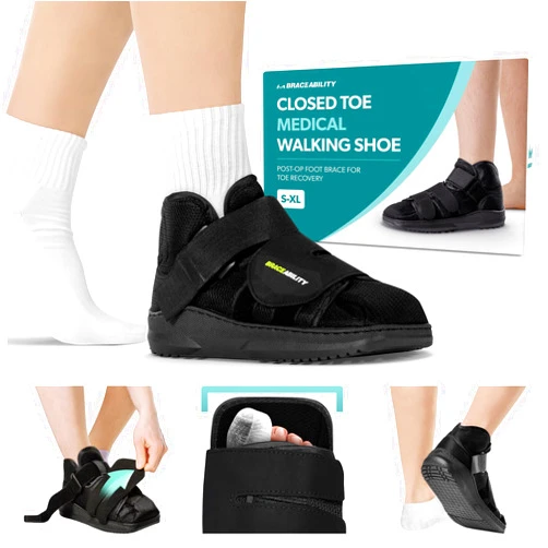 BraceAbility Closed Toe Medical Walking Shoe - Lightweight Broken Toe Cast Boot, Fracture Foot Brace for Metatarsal Stress Fracture, Post-op Bunion, Hammertoe Recovery - For Men or Women (XL)