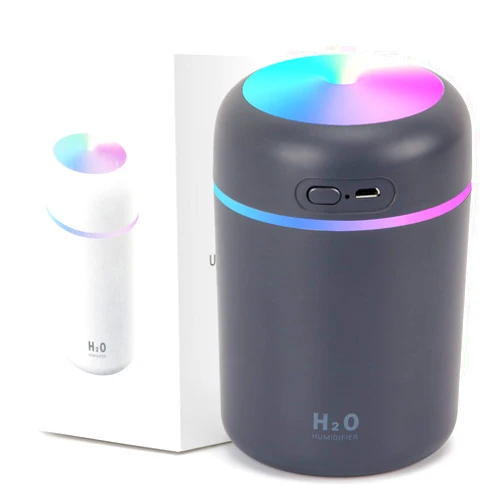 XINKAITE Colorful Cool Mini Humidifiers with LED Night Light, USB 300ml Mist Humidifiers for Car Office Room Bedroom, 26db Quiet Ultrasonic Humidifiers, Portable Diffuser for Essential Oils Gray