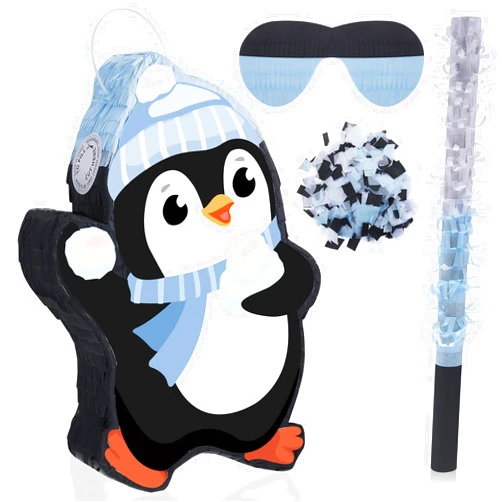Lewtemi 15.1 Inch Penguin Piñata Supplies Candy Animal Piñata with Stick Confetti and Blindfold Gift for Boy Girl Adults Winter Theme Birthday Party Supplies Decorations