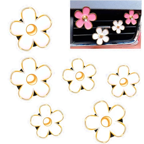 OBTANIM 6 Pack Colorful Daisy Flower Car Air Vent Clips Car Air Outlet Freshener Clip for Car Interior Decoration Accessories (White, Pink)