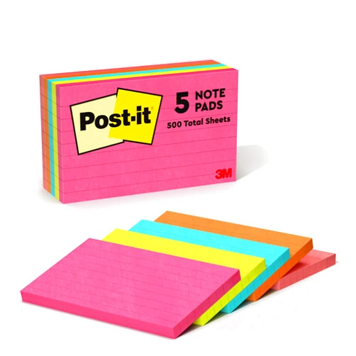 Post-it Notes, 3x5 in, 5 Pads, America's #1 Favorite Sticky Notes, Poptimistic Collection, Bright Colors (Magenta, Pink, Blue, Green), Clean Removal, Recyclable (635-5AN)