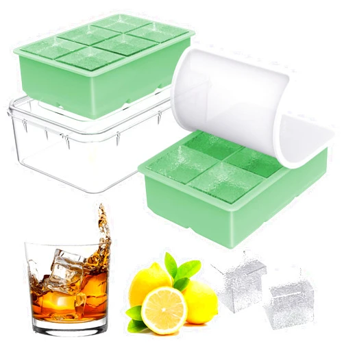 Deeoutlife Large Ice Cube Tray for Whiskey, 2 Pack Big Square Ice Cube Molds, 2 inch Silicone Old Fashioned Ice Cube Maker for Cocktail - Huge Cubed Ice Trays for Whiskey, Cocktails and Homemade