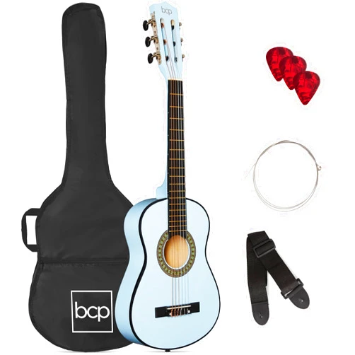 Best Choice Products 30in Kids Acoustic Guitar Beginner Starter Kit with Strap, Case, Strings - Light Blue
