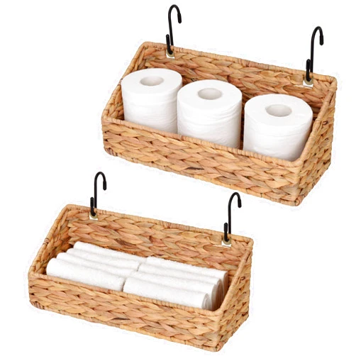 StorageWorks Woven Wall Baskets for Storage, Water Hyacinth Baskets for Shelf, Wall Storage for Kitchen and Bathroom, Hanging Baskets for Organizing, 2 Pack