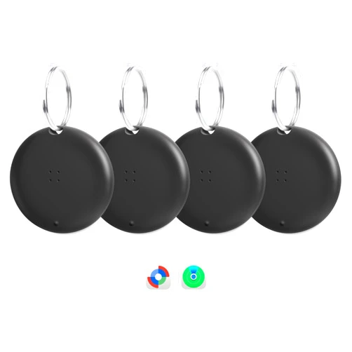 OTIC Dual System Bluetooth Smart Tracker Tags 4 Pack, Item Finder Locator for Apple Find My (iOS) & Google Find Hub (Android) Waterproof Gift for Keys, Wallet, Luggage, Backpack-Black