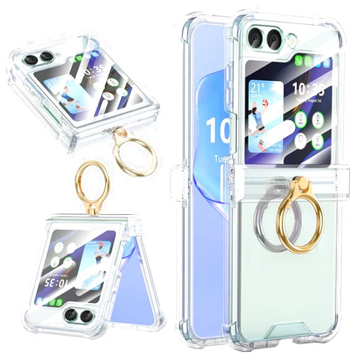 CASEOWL for Samsung Galaxy Z Flip 6 Case with Hinge Protection, 360°Ring Kickstand, Support Wireless Charging Protective Phone Case Clear Cover for Z Flip 6 5G, Clear