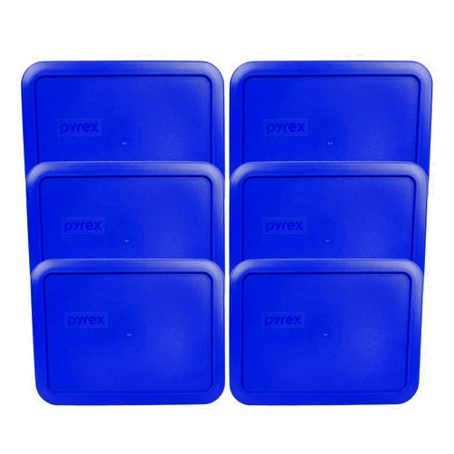 Pyrex 7210-PC 3 Cup Cadet Blue Rectangle Plastic Food Storage Lid - 6 Pack Made in the USA