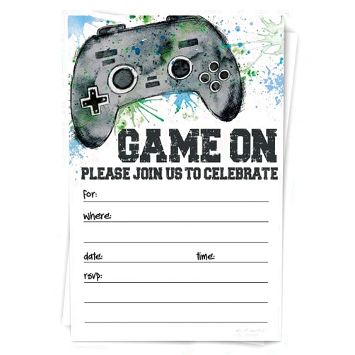M&h invites Video Game Invitations For Boy Birthday Party (20 Count With Envelopes) - Gamer Party Invites