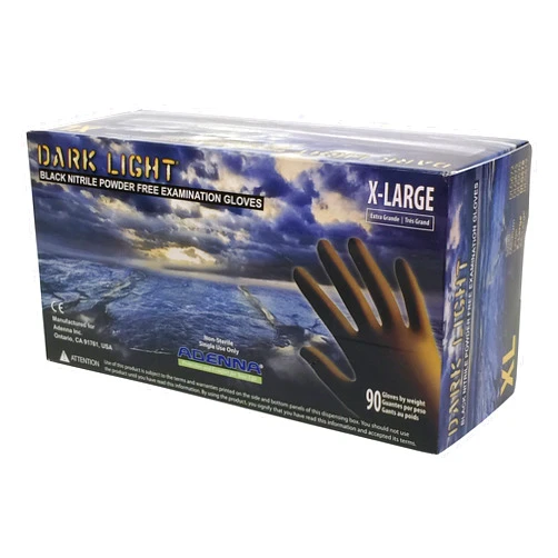 Adenna DLG678 Dark Light 9 mil Nitrile Powder Free Exam Gloves (Black, X-Large) Box of 90
