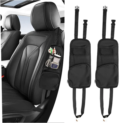 NTNEV Black Car Seat Side Organizer, Multi-Pocket Seat Side Organizer, Auto Accessories Multifunctional Mesh Net Pocket, Can Hold Mobile Phone Drink Coin Sunglass, Car Storage Accessories (2PCS)