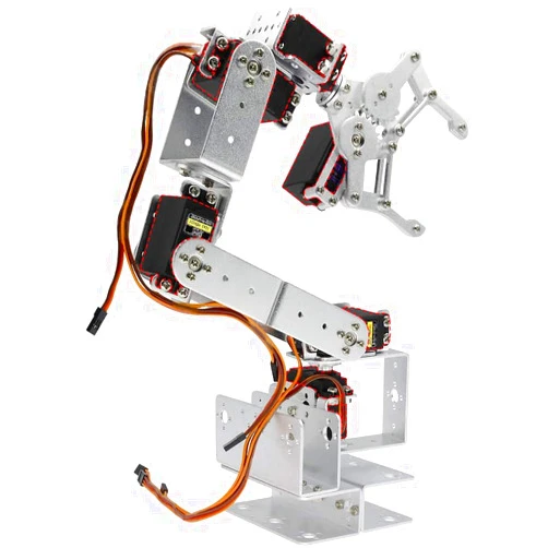 diymore Robotic Arm Kit Silver ROT3U 6DOF Aluminium Robot Arm Mechanical Robotic Clamp Claw Kits No Soldering Required (Unassembled Parts Without Servos)