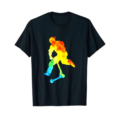 Scooter Skating Lover Scooter Driver Gift Abstract Scootering Polygon Tie Dye Art Scooter Stunt T-Shirt
