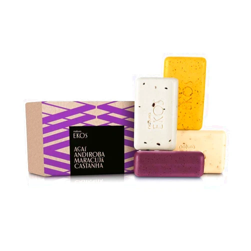 natura - Linha Ekos - Sabonete em Barra Puro Vegetal Esfoliante Acai, Andiroba, Castanha e Maracuja (4 x 100 Gr) - (Acai, Andiroba, Brazilian Nut, Passion Fruit Exfoliant Bar Soaps (4 x Net 3.52 Oz))