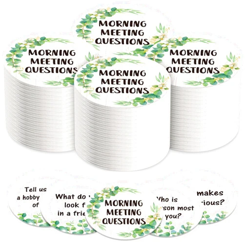 Outus 50 Morning Meeting Chips Questions Cards for Students, Classroom Questions Ideas Cards Conversation Starter for Classroom Activity Improve Communication Listening Skill(Leaf)