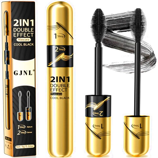 GJNL Mascara Black Volume and Length - 2 in 1 Mascara Waterproof Natural & 4D Magic Effect Extensions, Silk Fiber Smudge-proof Mascara Perfect Mother's Day Gifts for Women Mom